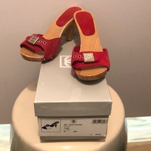 Chanel Red Wooden Mules Size 38